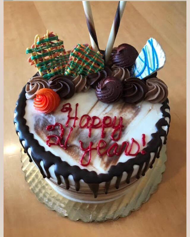 Celebratory cake for Montenegro's 21 years in business. Happy 21 Years!