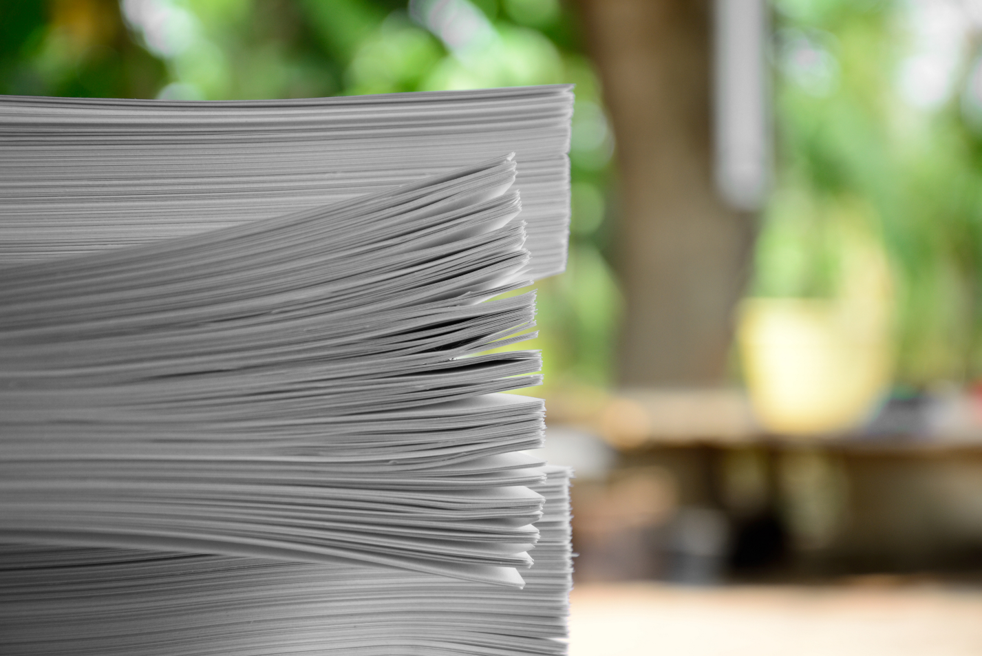 Stack of paper; a visual representation of a potential paper shortage.