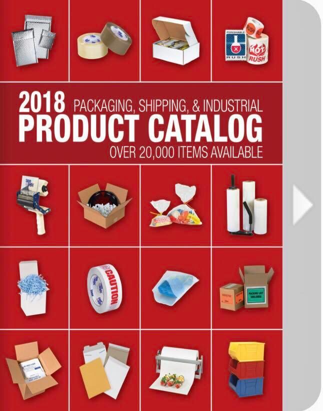 2018 Packaging, Shipping, & Industrial Product Catalog cover featuring various packaging supplies.