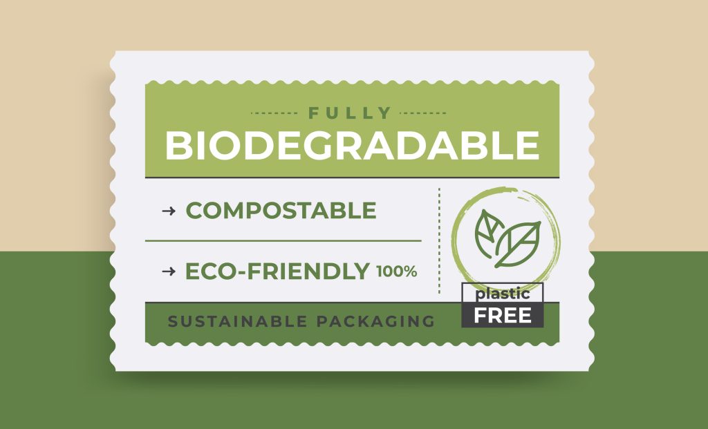 Biodegradable label minimal vintage template. Packaging design with Eco-Friendly material. Recycle sticker.