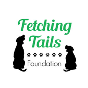 Fetching Tails Foundation logo with dog silhouettes and paw prints. Minority business community involvement.