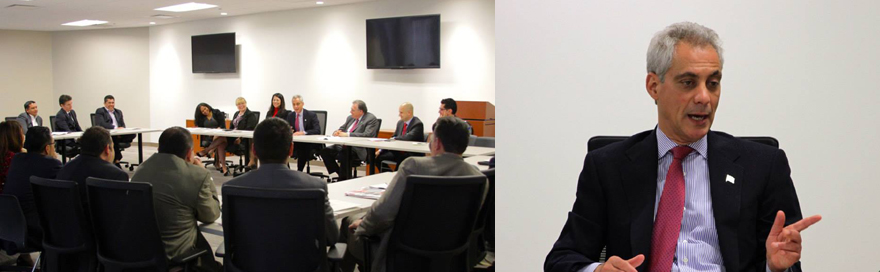 IHCC roundtable meeting with Mayor Rahm Emanuel, attendees at a table.