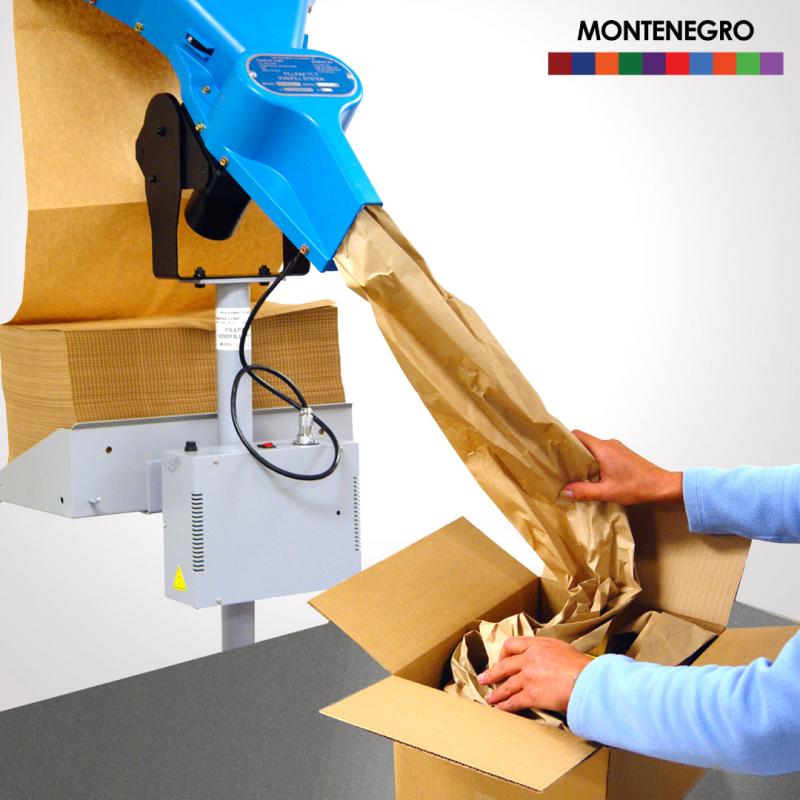 Paper void fill machine filling a cardboard box. Packaging solution for increased brand awareness.