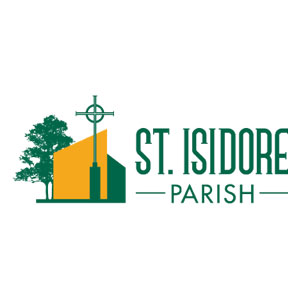 St. Isidore Parish logo featuring a cross, church graphic, and tree. Community involvement.