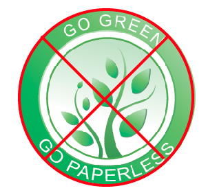 Go Green, Go Paperless logo crossed out. North American companies are removing the claim.