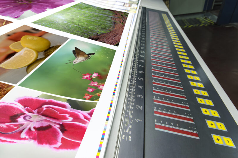 Printing press with collage of nature and food images; print and direct mail services.